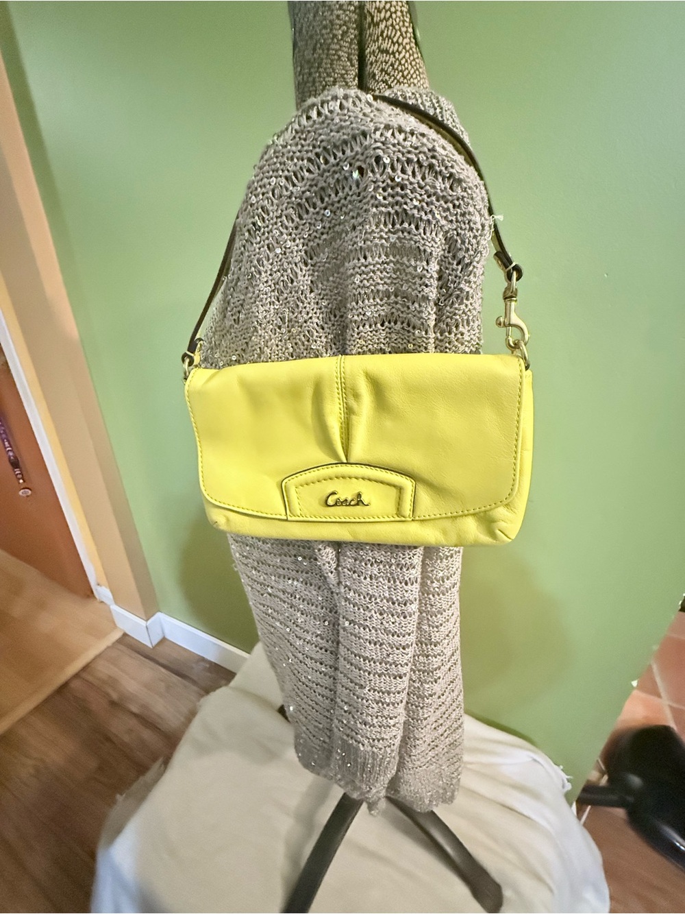 Coach Ashley Pleated Yellow Leather Shoulder Bag